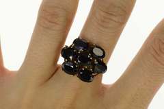 10K Yellow Gold Oval Natural Deep Navy Blue Sapphire Cluster Ring