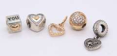 2 Pandora Gold Charms and 3 Silver Charms