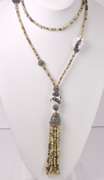 Amazing Beaded Semi-Precious Stone, Mother of Pearl and Quartz Crystal Ladies 34" Necklace