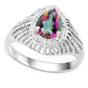 1.02 CT MYSTIC GEMSTONE & DIAMOND 925 STERLING SILVER RING