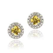 Sterling Silver Citrine & Diamond Accent Stud Earrings