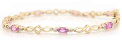 Handsome Yellow Gold pink Sapphire and Diamond Tennis Bracelet