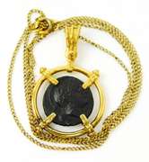 Carved Roman Soldier Stone Pendant in Vermeil w/Chain