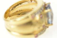 14K Yellow Gold Ornate Syn. Sapphire Diamond Statement Ring