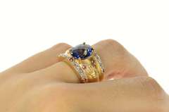 14K Yellow Gold Ornate Syn. Sapphire Diamond Statement Ring