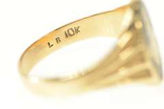 10K Yellow Gold Black Enamel Masonic Compass Square Signet Ring