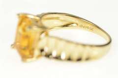 14K Yellow Gold Emerald Citrine Solitaire Retro Statement Ring