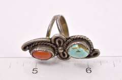 Vintage Turquoise and Coral Ring in Sterling Silver