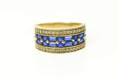 14K Yellow Gold Diamond Syn.Sapphire Statement Band Ring