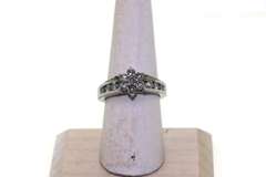 Floral Diamond Cluster Ring with 14k White Gold Band