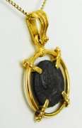 Carved Roman Soldier Stone Pendant in Vermeil w/Chain