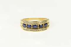 14K Yellow Gold Oval Natural Sapphire Diamond Row Statement Ring