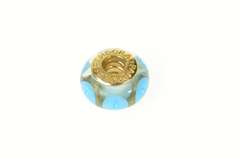 14K Yellow Gold Pandora Blue Mystic Murano Glass Bead Charm/Pendant