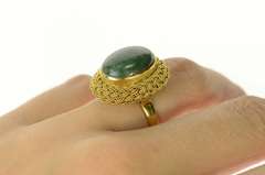 18K Yellow Gold Oval Nephrite Braided Rope Trim Cocktail Ring