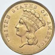 1860 $3 Indian Princess Head Gold Three-Dollar Piece