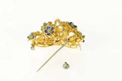 18K Yellow Gold Turquoise Enamel Flower Bouquet Basket Pin/Brooch