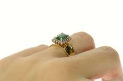 14K Yellow Gold 0.85 Ctw Emerald Diamond Halo Engagement Ring