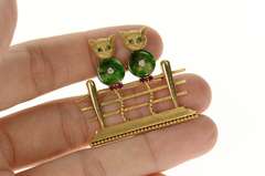 14K Yellow Gold 1960's Diamond Jade Ruby Fence Cats Pin/Brooch
