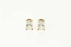 14K Yellow Gold Emerald Cut Solitaire Classic CZ Stud Earrings