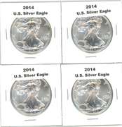 4 Superb Gem BU 2014 $1 American Silver Eagles in holders