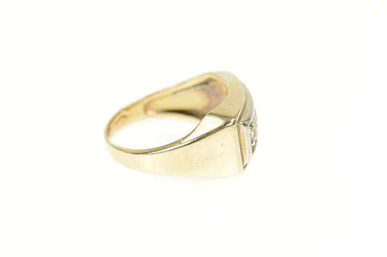 10K Yellow Gold Squared Retro Diamond Two Tone Statement Ring