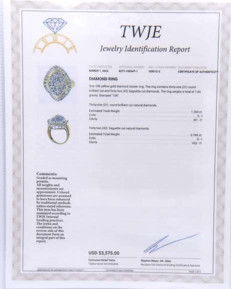 Dazzling Yellow Gold Baguette and RBC Diamond Cluster Ring