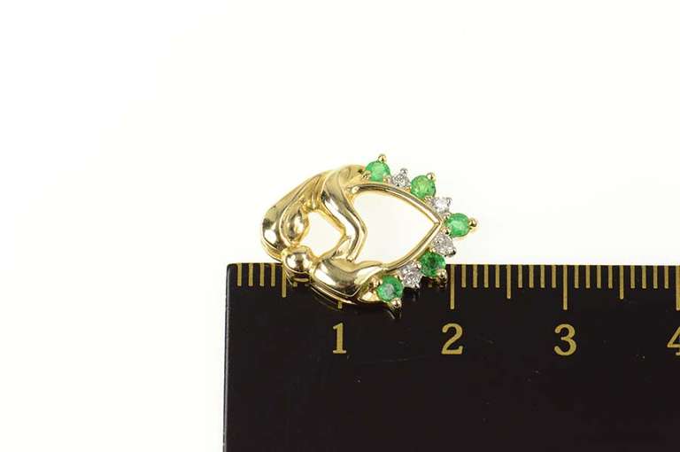 14K Yellow Gold Emerald Diamond Heart Mother Child Pendant