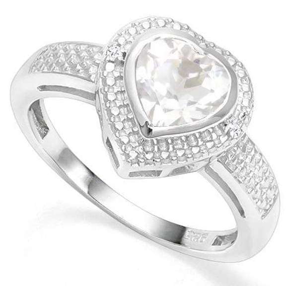 925 STERLING SILVER HS 7MM WHITE TOPAZ & DIAMOND WOMEN RING