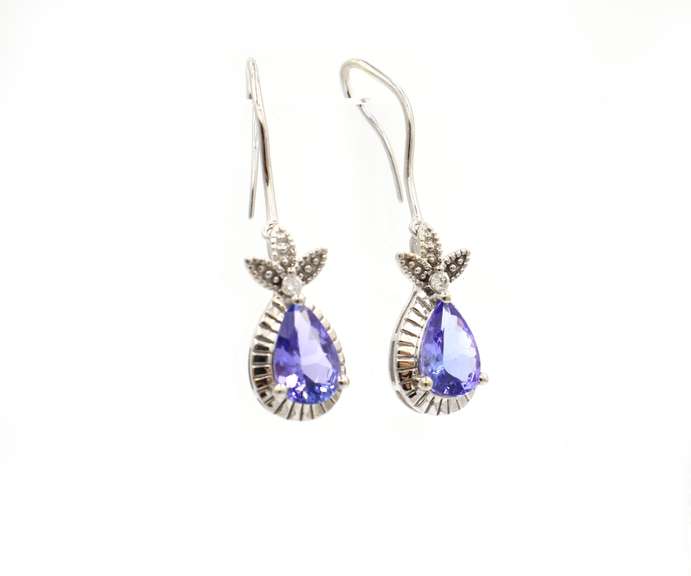 Dangle Tanzanite and Diamond Earrings in 14K