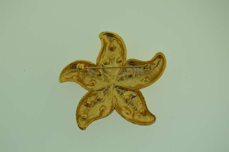 Gold Tone Star Fish With Yellow Stone Brooch