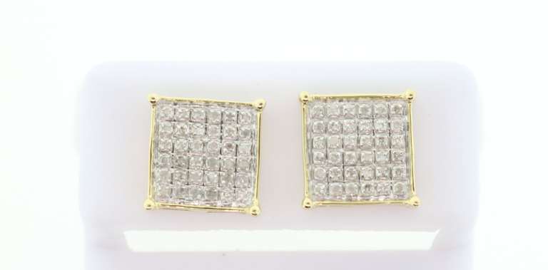 Square 10k Yellow Gold Earrings with Diamond Studs