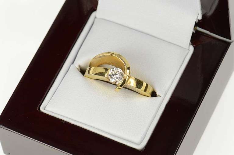 14K Yellow Gold 0.45 Ct Diamond Solitaire Curvy Engagement Ring