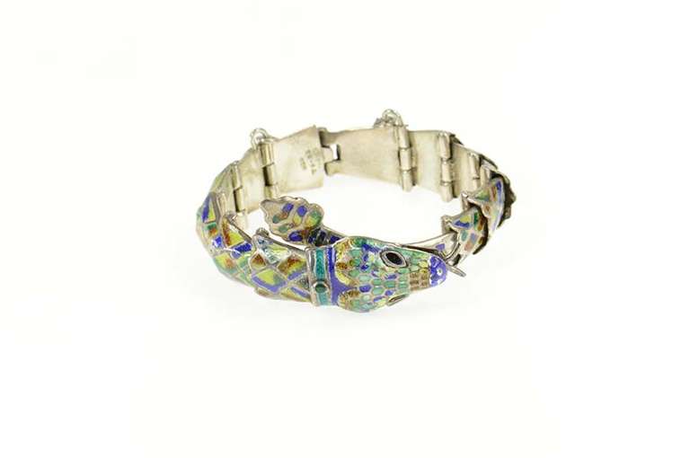 Sterling Silver Ornate Enamel Snake Serpent Statement Bracelet