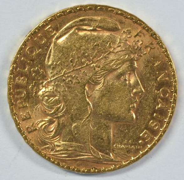 Simply Superb Gem BU 1907 France 20 Francs Gold 'Rooster'