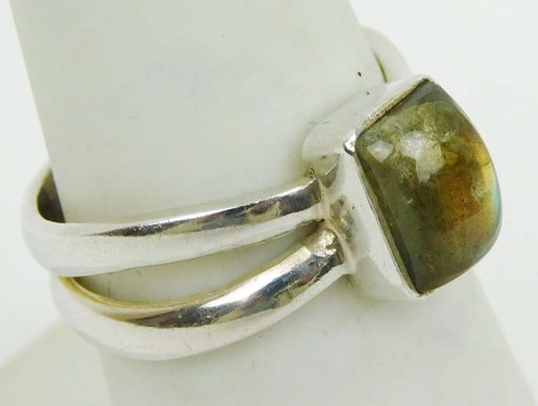 Sterling Ring with Green Labradorite, Size 7.5