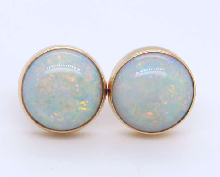 Fabulous Yellow Gold Bezel Set Opal Stud Earrings