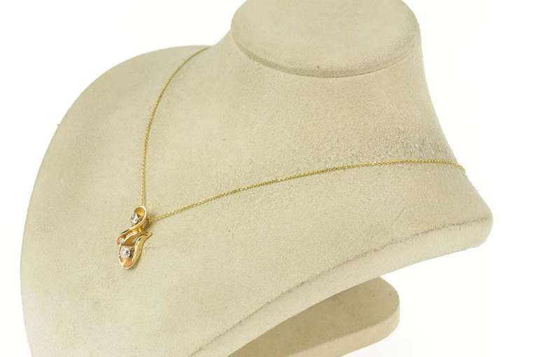 14K Yellow Gold 0.75 Ctw Diamond Wavy Abstract Statement Pendant