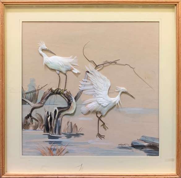 Beautiful Unique Work Embossed Herons Artwork
