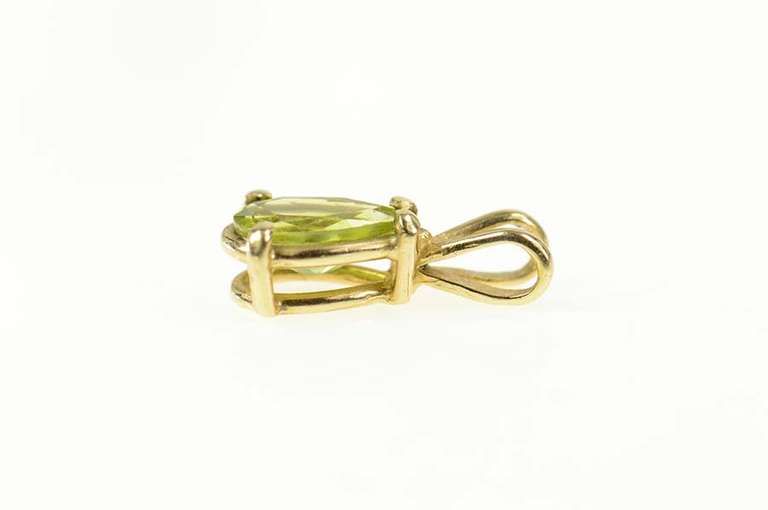 14K Yellow Gold Pear Peridot Classic Solitaire Statement Pendant