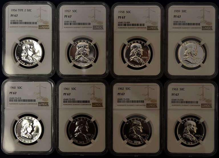 Run Of Franklin Half Dollars NGC PF67 1956-1963