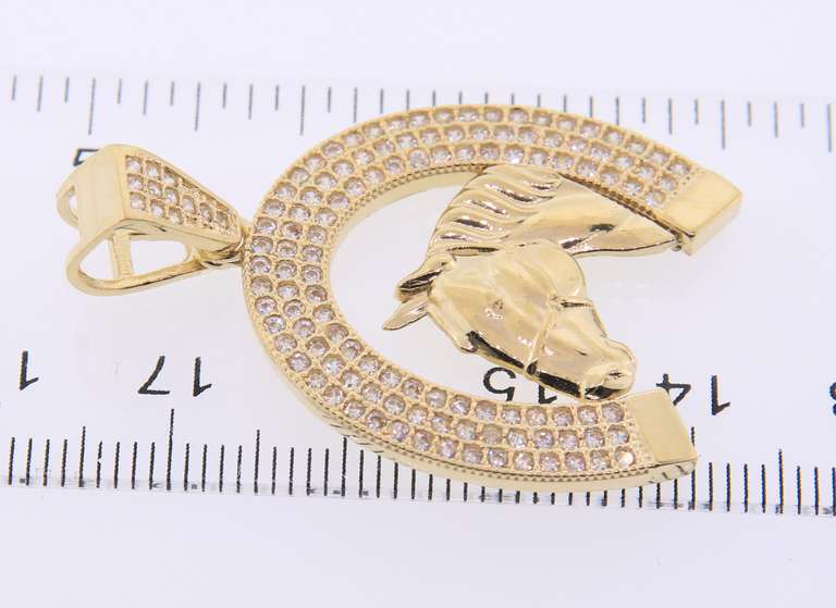 Sparkling Yellow Gold Horse Head Cubic Zirconia Pendant