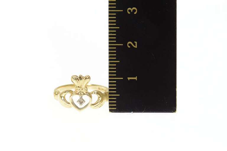 14K Yellow Gold Diamond Claddagh Traditional Irish Loyalty Ring
