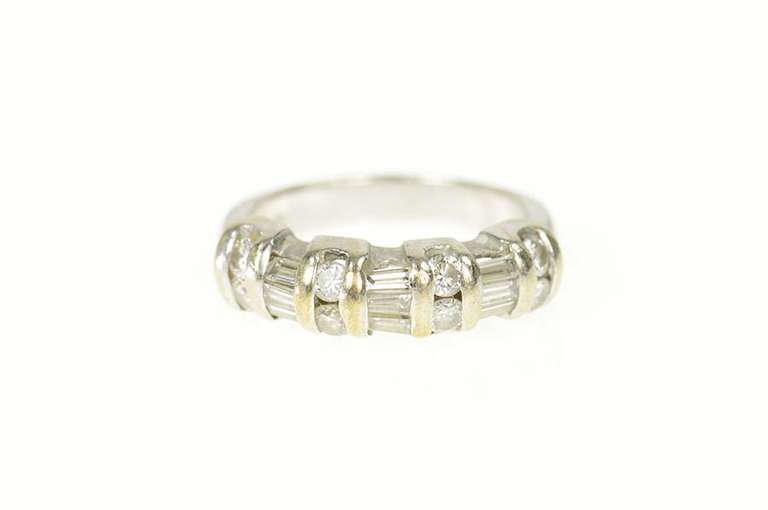 14K White Gold 1.11 Ctw Baguette & Round Diamond Wedding Ring