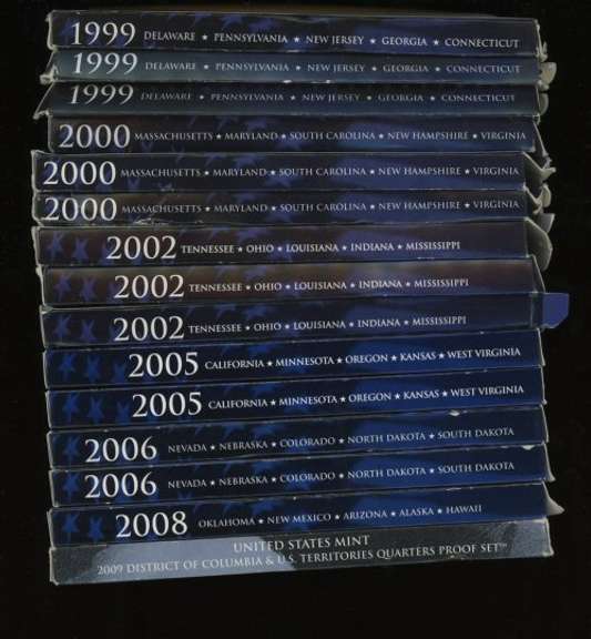 13 assorted 1999 to 2009 State Quarter Proof Sets