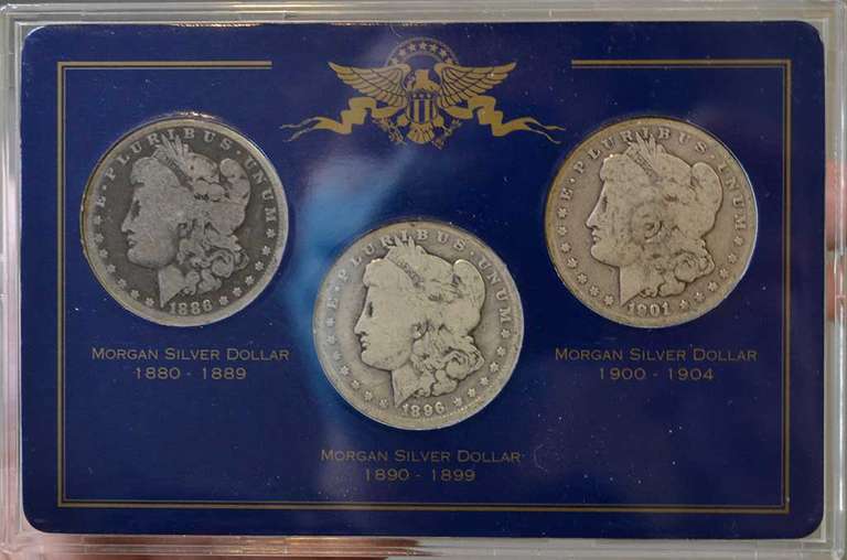 Morgan Silver Dollar Decade Set 3 Coins Total, Circulated.