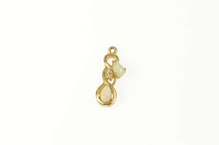 14K Yellow Gold Opal Diamond Two Stone Statement Pendant