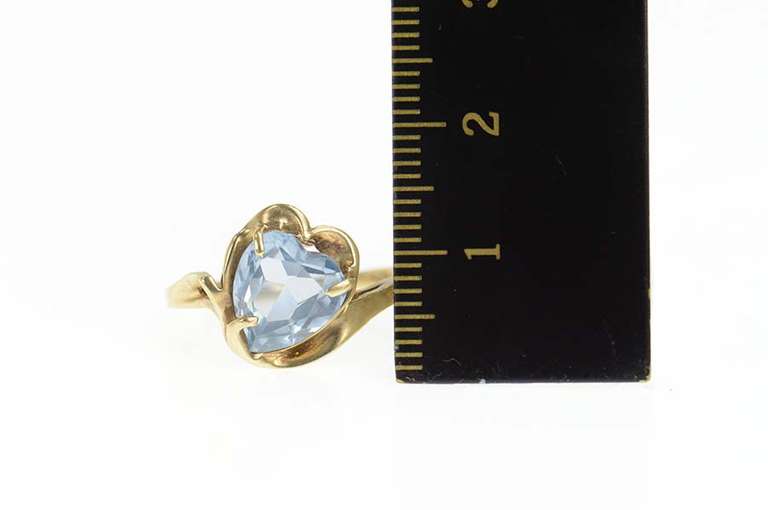 10K Yellow Gold Retro Heart Blue Topaz Love Symbol Ring