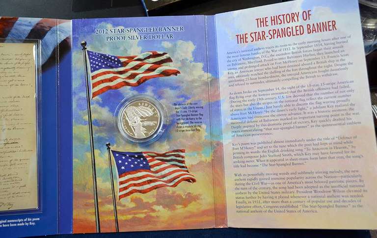 2012 Star Spangled Banner Commemorative Silver Dollar In Folder.