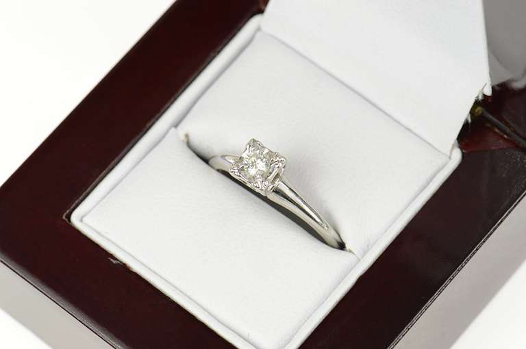 14K White Gold 0.16 Ct 1940's Diamond Solitaire Engagement Ring