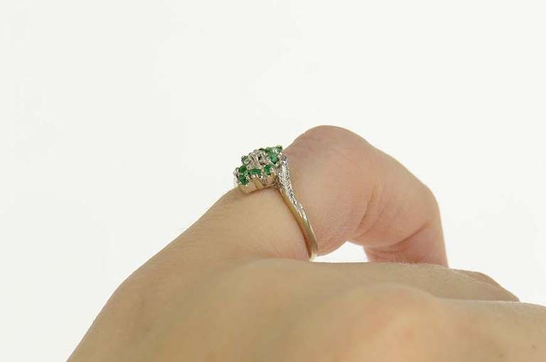 14K White Gold Marquise Emerald Diamond Bypass Statement Ring